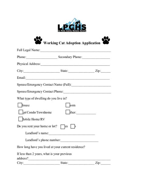 Fillable Online Working Cat Adoption Application Fax Email Print