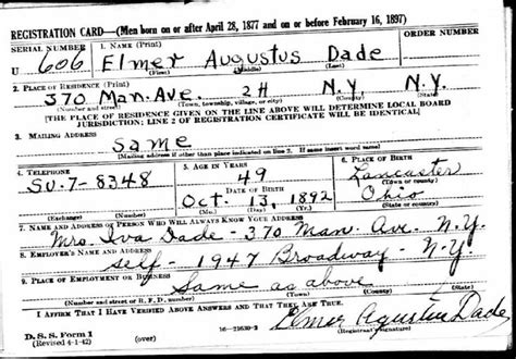 Elmer Dade WWII Draft Registration Elmer Partner Dance Marriage Records