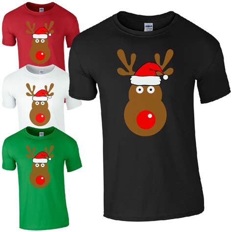 Rudolph Reindeer Face Santa Hat T Shirt Retro Cute Christmas Kids