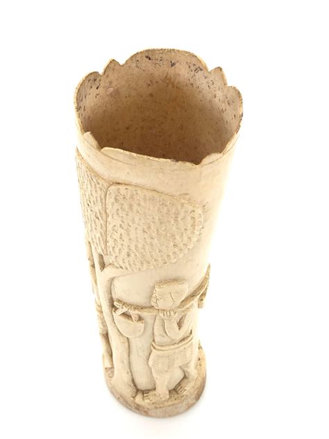 Lot African Ivory Carved Elephant Tusk Vase