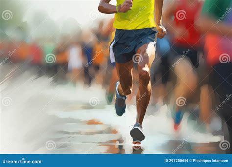 Marathon Running In The Light Of Evening Generative Ai Stock Photo