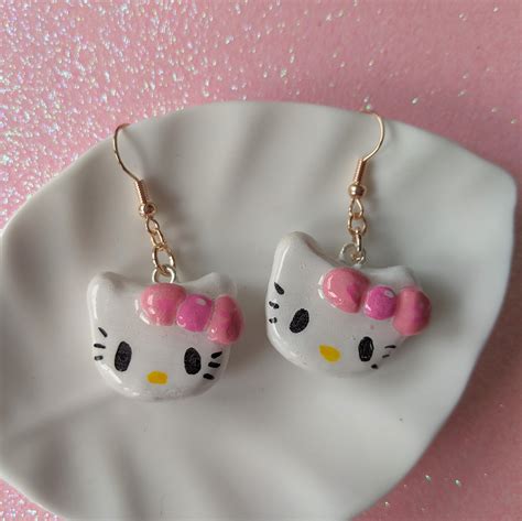 Hello Kitty Handmade Clay Earrings Sanrio Hand Painted Etsy