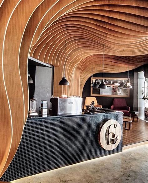 The Beautiful Waved Paneling Of 6 Degrees Cafe Designed By Oozn Design