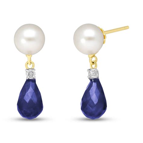 Sapphire Diamond Pearl Drop Earrings In 9ct Gold 3381Y QP Jewellers