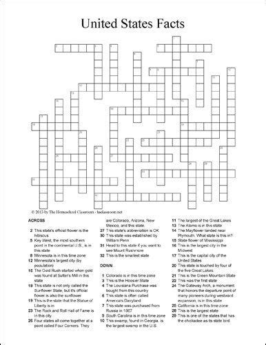 Free United States Facts Crossword Free Printable Crossword Puzzles