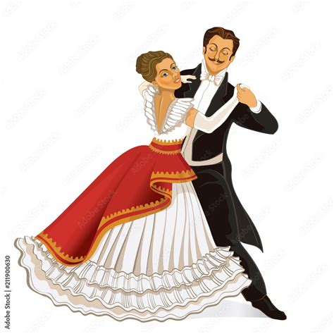 Ballroom Dance Couple Dancing Waltz Vintage Vector Illustration