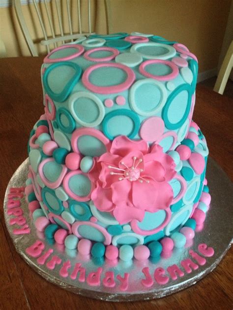 Pink And Teal Birthday Cake Cakezd