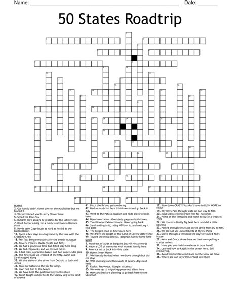 50 States Roadtrip Crossword Wordmint