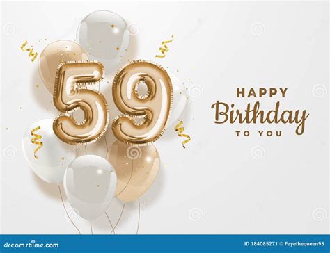 Happy 59th Birthday Gold Foil Balloon Greeting Background Stock Vector