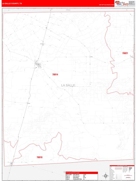 La Salle County Tx Zip Code Wall Map Red Line Style By Marketmaps