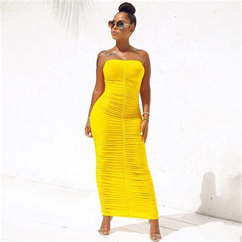 Sexy Off Shoulder Strapless Bodycon Dress Evening Party Sleeveless Backless Ruched Package Hip