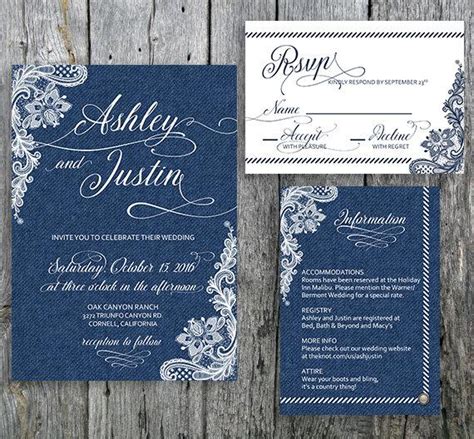 Country Chic Wedding Invitation Suite Denim And Lace Invitation Rsvp