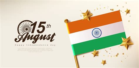 Independence Day India Celebration Banner With Realistic Gold Star