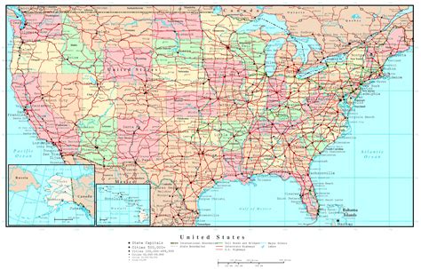 Large Detailed Political And Road Map Of The Usa The Usa Large