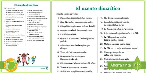 Ficha De Actividad El Acento Diacrítico Twinkl