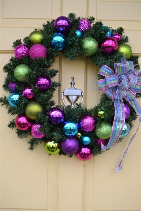This colourful wreath features dozens of pinecones in different shades of pink and purple. Christmas Wreath- Colorful Bulbs | Christmas wreaths ...
