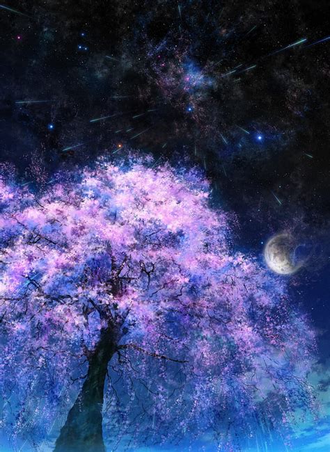 Night Sky With Moon And Trees