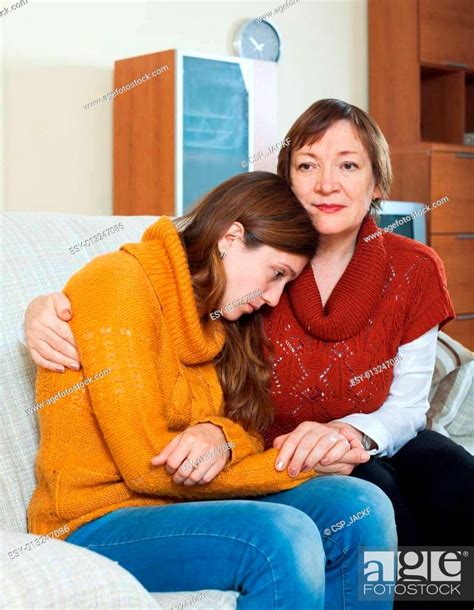 Mature Mother Comforting Crying Adult Daughter Stock Photo Picture