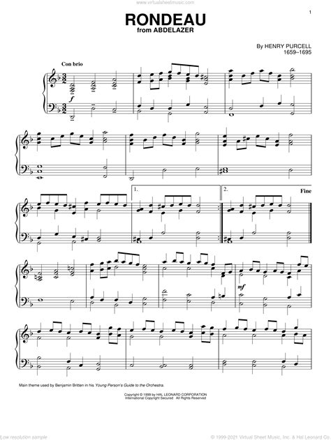 Purcell Rondeau Sheet Music For Piano Solo Pdf Interactive
