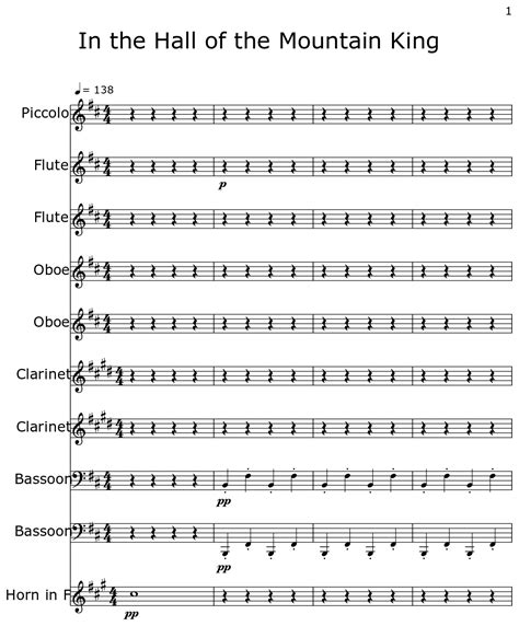 In The Hall Of The Mountain King Sheet Music For Piccolo Flute Oboe