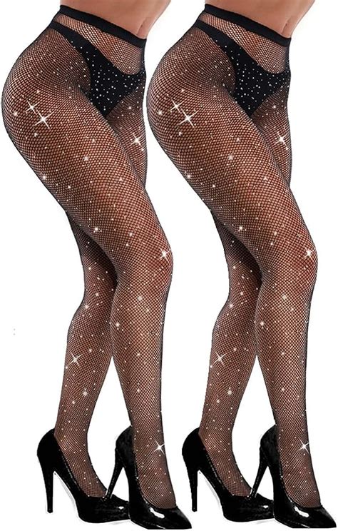 Vebzin Sexy Sparkly Fishnets Stockings Jeweled High Waist Fishnet