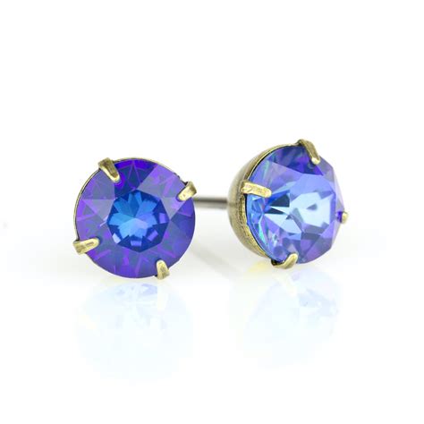 Royal Blue Delite Crystal Brass Stud Earrings Anne Koplik Designs