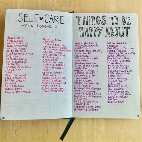 Self Care Things To Be Happy About Bullet Journal Page Idea Mind
