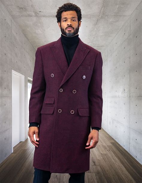 Statement Mens Full Length 100 Wool Top Coat Double Breasted