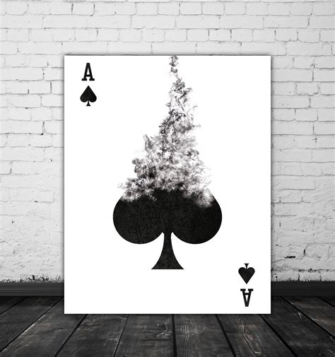 Ace Of Spades Playing Card Art Printable Decor Black White Etsy