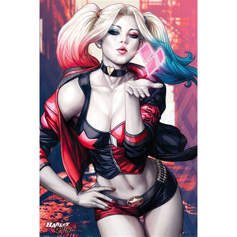 Harley Quinn Batman Dc Comics Poster Print Blowing Kiss Black