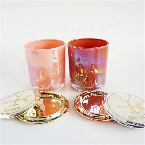 12oz Pink Shiny Candle Container Glass Popular Holographic Glass Jars With Lids High Quality