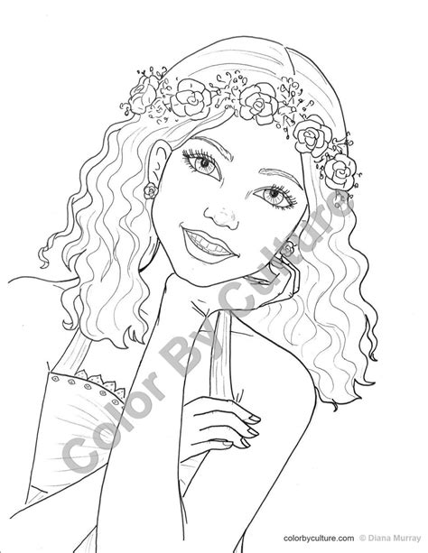Fashion Coloring Page Girl With Flower Wreath Coloring Page