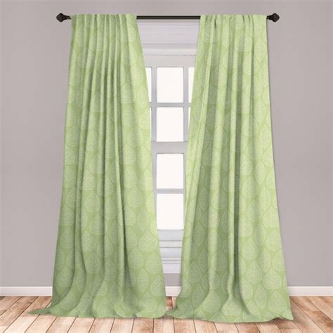 Green And White Curtains 2 Panels Set Abstract Leafage Modern Art