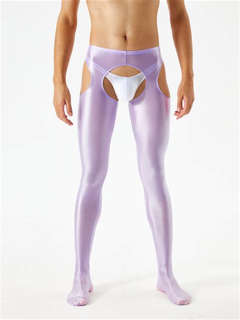 mens oil glossy open crotch pantyhose shimmery footed tights lingerie stockings ebay