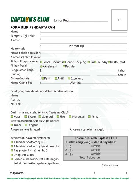 Pas foto 4x6 2 lembar 4. Contoh Formulir Pendaftaran Sekolah Bahasa Inggris ...