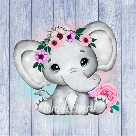 Cute Floral Baby Elephant Png Sublimation Design Pink Flowers Elephant