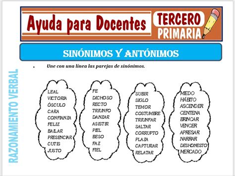 Ficha Interactiva De Sinonimos Y Antonimos Para Tercero De Primaria