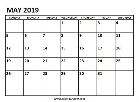 May 2019 Printable Calendar Calendar 2019 Printable Printable