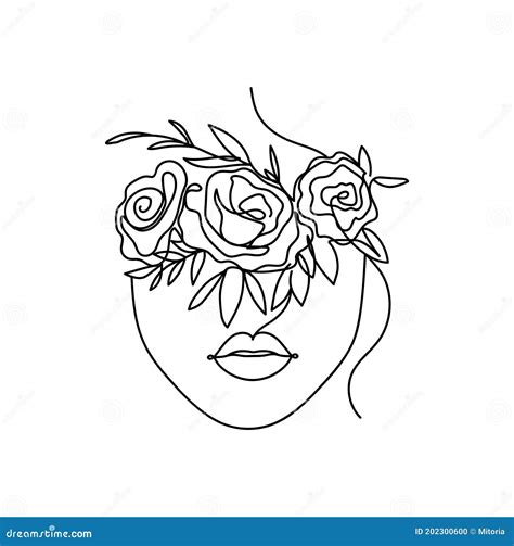 Trendy Woman Face Silhouette In One Line Art Style For Fashion Prints