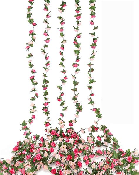 5 pcs flower garland fake rose vine artificial flowers hanging rose ivy hanging baskets wedding