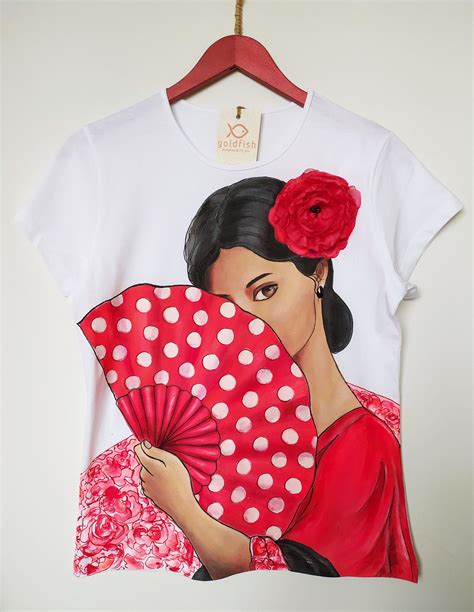 Hand Painted Spanish Flamenco Dancer Dancer In Red With A Dotted Fan