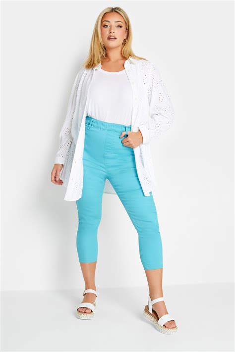 Yours Curve Plus Size Aqua Blue Cropped Stretch Grace Jeggings Yours