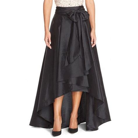 Custom Made Black Asymmetrical Skirt Ribbons Zipper Waist Floor Length