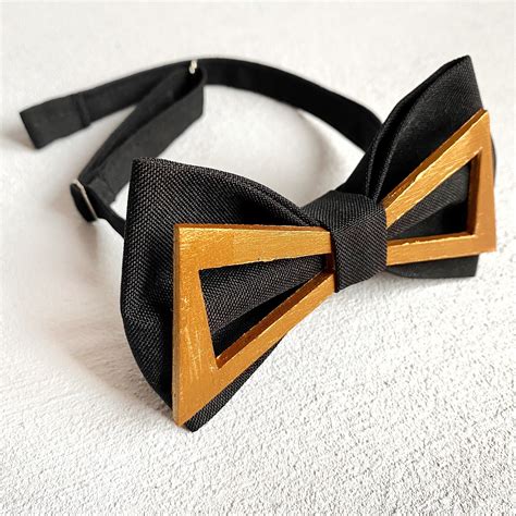 Black And Gold Bow Tie Groomsmen Bowties For Men Wooden Bow Etsy