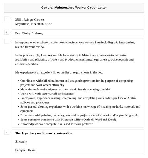 General Maintenance Worker Cover Letter Velvet Jobs