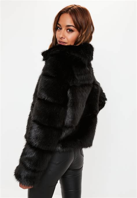 Missguided Black Premium Cropped Faux Fur Jacket Lyst