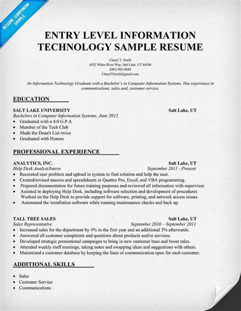 Listing your expertise with specific social media platforms and providing numbers and percentages on the success of campaigns you've worked on before is a great way to distinguish yourself from other. Entry Level Information Technology Resume Sample (http ...
