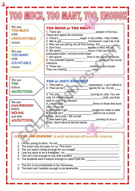 Too Much Too Many Too Enough Esl Worksheet By Nuria08