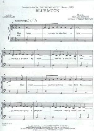 I'd rather be blue over you. Print and download for free: Blue Moon (Easy) piano sheet ...