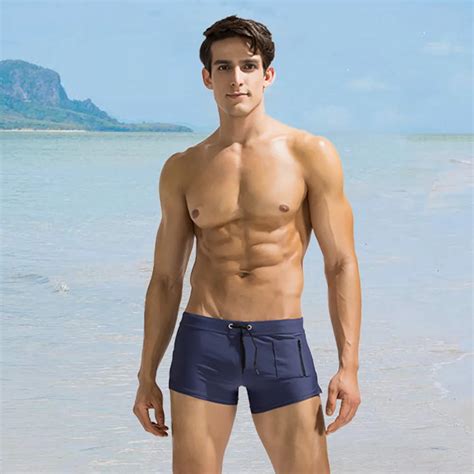 Side Zipper Pocket Swimwears Sexy Mens Swimsuits Man Swimming Shorts Sexy Men S Swimming Trunks